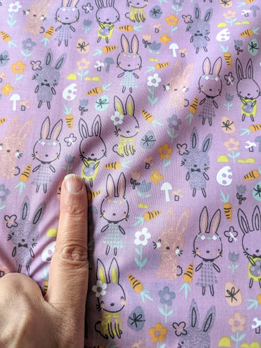 Lilac Purple Sally Polycotton Spring Bunny Rabbit Easter Fabric, Festive Fabric, Holiday Fabric